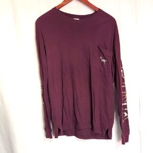 Victoria's Secret PINK Burgundy Cotton Long Sleeve Sequin Tee Size large